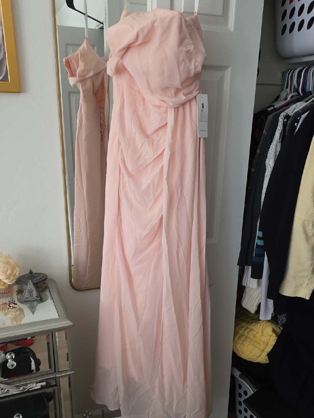 Strapless Blush Pink Chiffon Maxi Dress